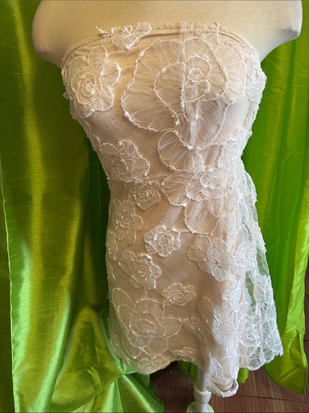 Strapless White Lace Floral Mini Dress